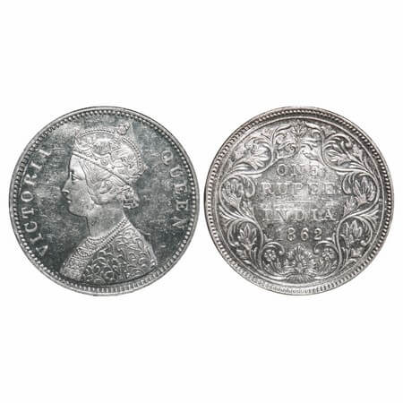Victoria Queen, Silver, Rupee, 1862, Bombay Mint, A/II/0/7, w/o initial 'J'. F. Prid 87. G