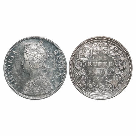 Victoria Queen, Silver, Rupee, 1862, Bombay Mint, A/II/0/7, w/o initial 'J', Mechanical di