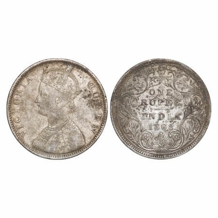 Victoria Queen, Silver, Rupee, 1862, Bombay Mint, B/II/0/7. F. Prid 88. GK 330. Fine+, Det