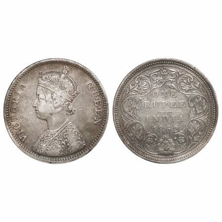 Victoria Queen, Silver, Rupee, 1862, Bombay Mint, A/II/1/7, w/o initial 'J', Dot within th