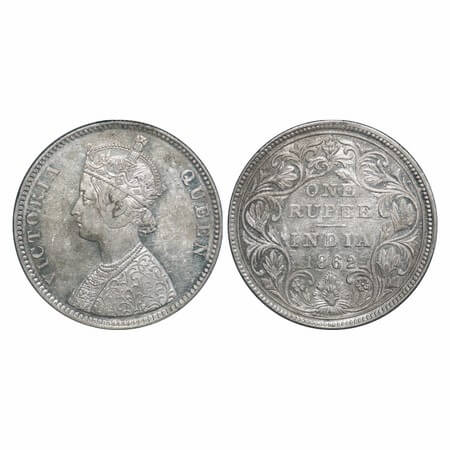 Victoria Queen, Silver, Rupee, 1862, Bombay Mint, A/II/0/10, w/o initial 'J'. F. Prid 93. 
