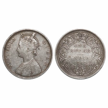 Victoria Queen, Silver, Rupee, 1862, Bombay Mint, B/II/0/10. F. Prid Unlisted. GK 339. Ver