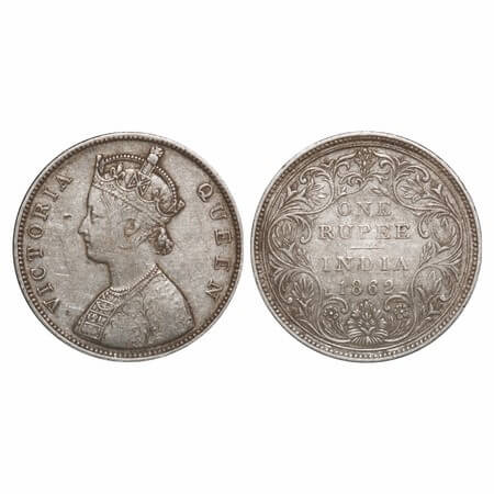 Victoria Queen, Silver, Rupee, 1862, Bombay Mint, B/II/0/10. F. Prid Unlisted. GK 339. Ver