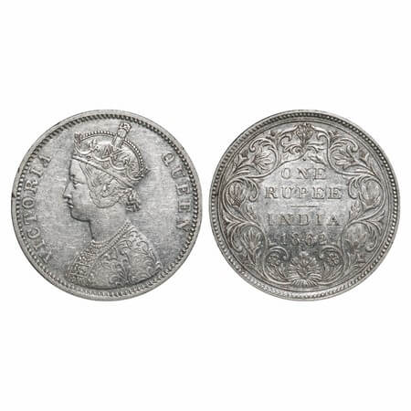 Victoria Queen, Silver, Rupee, 1862, Bombay Mint, A/II/1/1, With initial 'J'. F. Prid 99. 