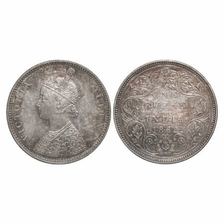 Victoria Queen, Silver, Rupee, 1862, Bombay Mint, A/II/1/1, w/o initial 'J'. F. Prid 99. G