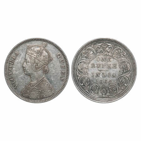 Victoria Queen, Silver, Rupee, 1862, Bombay Mint, A/II/1/1, w/o initial 'J', Die crack on 