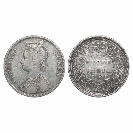 Victoria Queen, Silver, Rupee, 1862, Bombay Mint, A/II/1/12, Three micro dots below 7th an