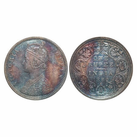 Victoria Queen, Silver, Rupee, 1862, Bombay Mint, A/II/1/2, With initial 'J'. F. Prid 103.