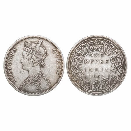 Victoria Queen, Silver, Rupee, 1862, Bombay Mint, A/II/1/2, With initial 'J', Mechanical d