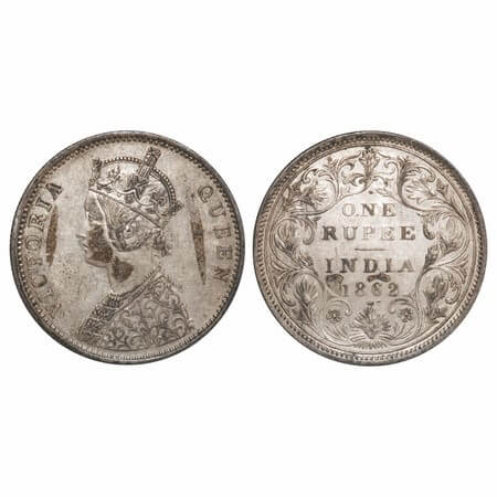 Victoria Queen, Silver, Rupee, 1862, Bombay Mint, A/II/1/2, w/o initial 'J', Mechanical di