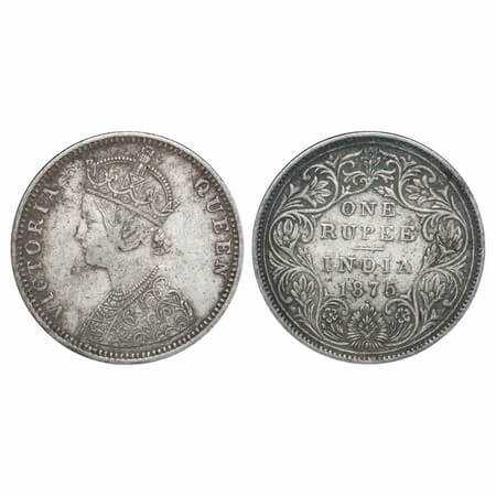Victoria Queen, Silver, Rupee, 1875, Bombay Mint, C1/II, Dot. F. Prid 144. GK 419. Extreme