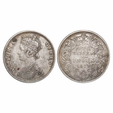 Victoria Queen, Silver, Rupee, 1875, Bombay Mint, C1/II, Dot. F. Prid 144. GK 419. Very Fi