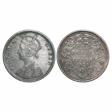 Victoria Queen, Silver, Rupee, 1875, Bombay Mint, C1/II, Dot, Bottom curve of numeral 5 in