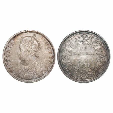 Victoria Queen, Silver, Rupee, 1875, Bombay Mint, A2/II, No dot, Top stroke of numeral 5 l