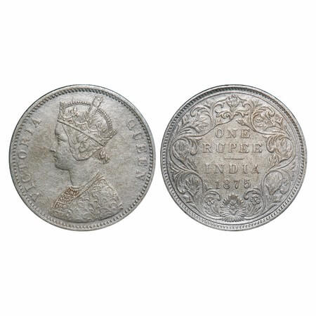 Victoria Queen, Silver, Rupee, 1875, Bombay Mint, A2/II, No dot, Top stroke of numeral 5 l
