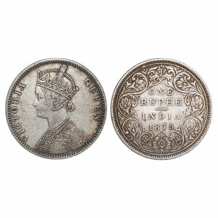 Victoria Queen, Silver, Rupee, 1875, Bombay Mint, A2/II, Dot, Top stroke of numeral 5 long