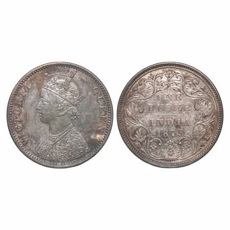 Victoria Queen, Silver, Rupee, 1875, Bombay Mint, A2/II, Dot, Top stroke of numeral 5 long