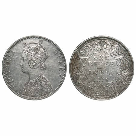 Victoria Queen, Silver, Rupee, 1876, Bombay Mint, A2/II, Dot. F. Prid 147. GK 430. About U