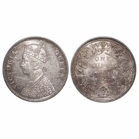 Victoria Queen, Silver, Rupee, 1876, Bombay Mint, A2/II, Dot, Die crack on Obv. F. Prid 14