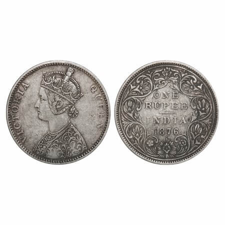 Victoria Queen, Silver, Rupee, 1876, Bombay Mint, A5/II, Dot. F. Prid Unlisted. GK 432. Ve