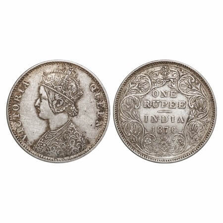 Victoria Queen, Silver, Rupee, 1876, Bombay Mint, A5/II, Dot, Mechanical die doubling of j