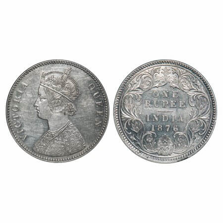 Victoria Queen, Silver, Rupee, 1876, Calcutta Mint, A1/I, No mint mark. F. Prid 114. GK 43