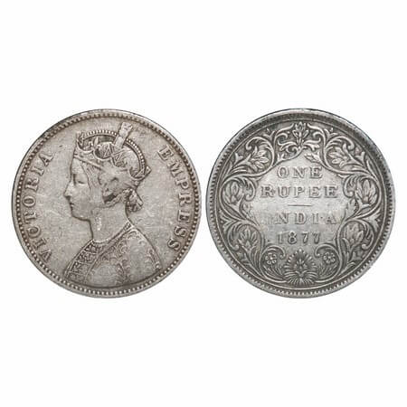 Victoria Empress, Silver, Rupee, 1877, Bombay Mint, A2/II, No dot. F. Prid Unlisted. GK 43