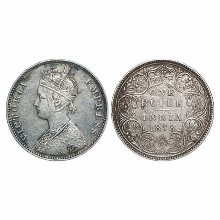 Victoria Empress, Silver, Rupee, 1878, Bombay Mint, A3/II(i), No dot. F. Prid Unlisted. GK