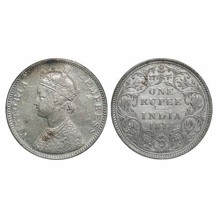 Victoria Empress, Silver, Rupee, 1878, Bombay Mint, A3/II(i), Dot. F. Prid 151. GK 451. Ex