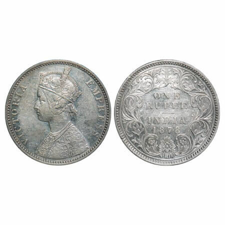 Victoria Empress, Silver, Rupee, 1878, Bombay Mint, A3/I, Dot. F. Prid 152. GK 454. Extrem