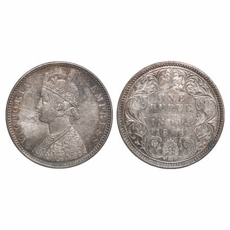 Victoria Empress, Silver, Rupee, 1878, Bombay Mint, A3/I, Dot. F. Prid 152. GK 454. Almost
