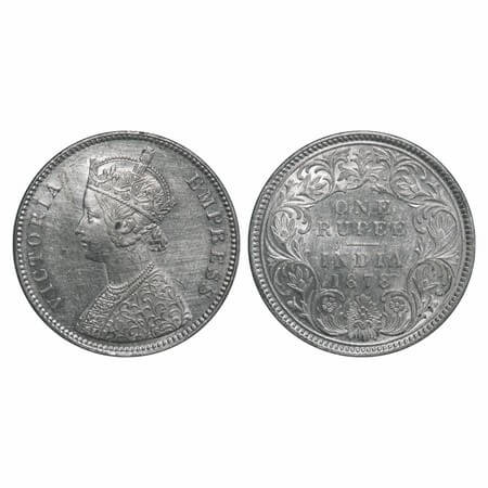 Victoria Empress, Silver, Rupee, 1878, Calcutta Mint, A1/I, No mint mark. F. Prid 116. GK 