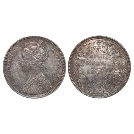 Victoria Empress, Silver, Rupee, 1878, Bombay Mint, A3/II(i), Dot. F. Prid Unlisted. GK 45