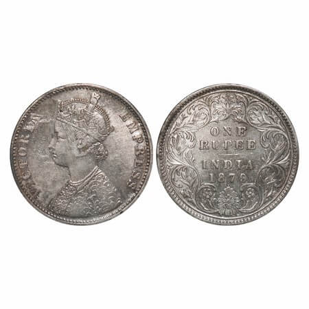 Victoria Empress, Silver, Rupee, 1879, Bombay Mint, A3/II(i), Dot, Planchet flaw on Obv. F