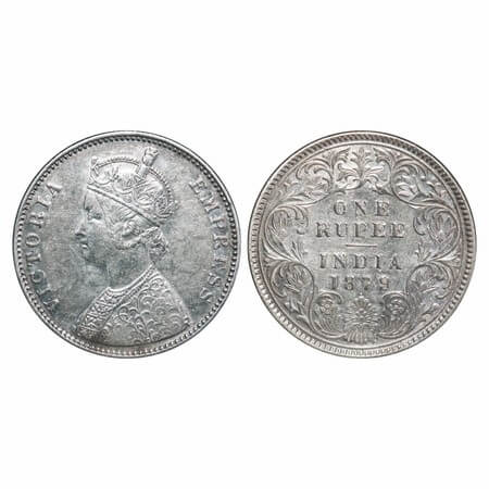 Victoria Empress, Silver, Rupee, 1879, Bombay Mint, A3/I, Dot. F. Prid 154. GK 460. Extrem