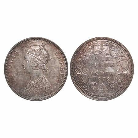 Victoria Empress, Silver, Rupee, 1879, Bombay Mint, A3/I, Dot. F. Prid 154. GK 460. About 