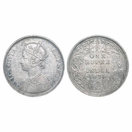 Victoria Empress, Silver, Rupee, 1879, Bombay Mint, A3/I, Dot. F. Prid 154. GK 460. About 