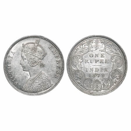 Victoria Empress, Silver, Rupee, 1879, Calcutta Mint, A1/I, 'C' incused. F. Prid 117. GK 4