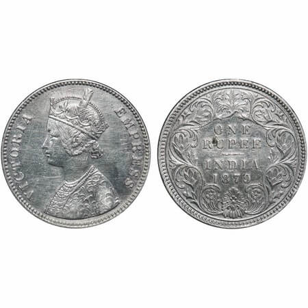 Victoria Empress, Silver, Rupee, 1879, Calcutta Mint, A1/I, 'C' incused. F. Prid 117. GK 4