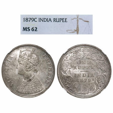 Victoria Empress, Silver, Rupee, 1879, Calcutta Mint, A1/I, 'C' incused. F. Prid 117. GK 4