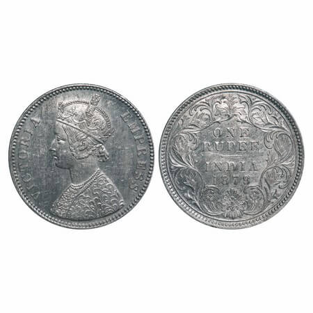 Victoria Empress, Silver, Rupee, 1879, Calcutta Mint, A1/I, 'C' incused. F. Prid 117. GK 4
