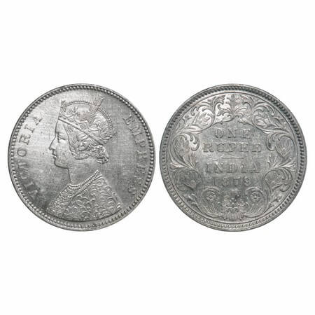 Victoria Empress, Silver, Rupee, 1879, Calcutta Mint, A1/I, 'C' incused, Ghost on Rev. F. 
