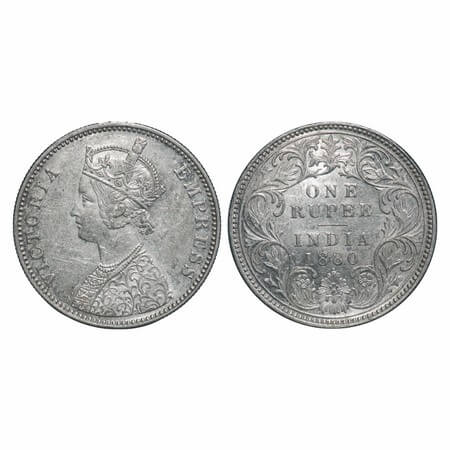 Victoria Empress, Silver, Rupee, 1880, Bombay Mint, A3/I, Dot. F. Prid 156. GK 466. About 