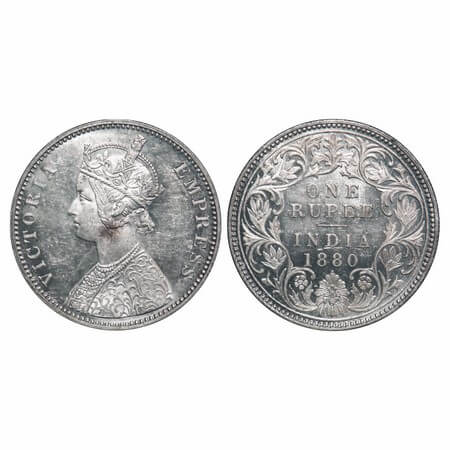 Victoria Empress, Silver, Rupee, 1880, Bombay Mint, A3/I, Dot. F. Prid 156. GK 466. Brilli