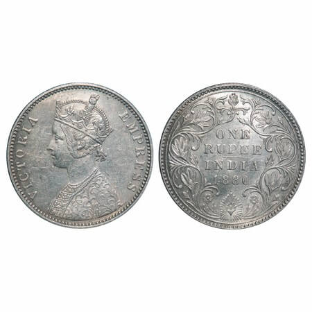 Victoria Empress, Silver, Rupee, 1880, Bombay Mint, A3/II(iv), Dot. F. Prid Unlisted. GK 4