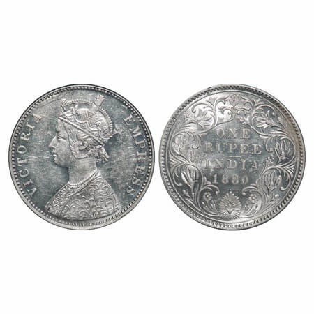 Victoria Empress, Silver, Rupee, 1880, Bombay Mint, A3/II(iv), Dot. F. Prid Unlisted. GK 4