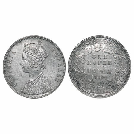 Victoria Empress, Silver, Rupee, 1880, Calcutta Mint, A1/I, 'C' incused. F. Prid 118. GK 4