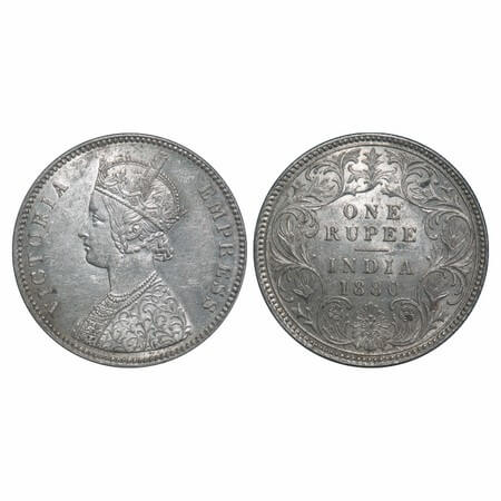 Victoria Empress, Silver, Rupee, 1880, Calcutta Mint, A1/I, 'C' incused. F. Prid 118. GK 4