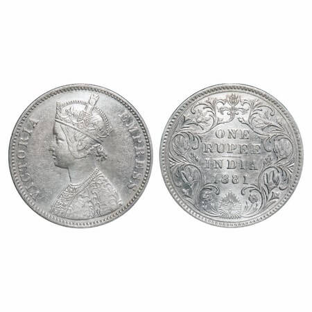 Victoria Empress, Silver, Rupee, 1881, Bombay Mint, A3/II(iv), Dot. F. Prid 157. GK 469. E
