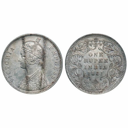 Victoria Empress, Silver, Rupee, 1881, Bombay Mint, A3/II(iv), Dot. F. Prid 157. GK 469. A